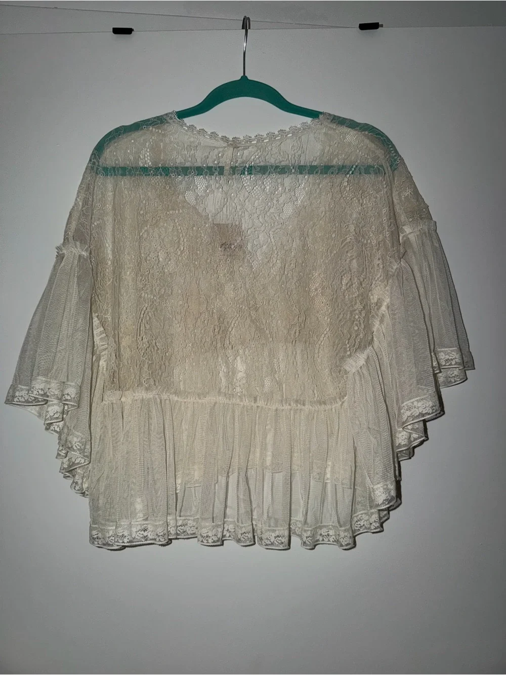 NWT Free People Lace Flutter Sleeve Top in Cream